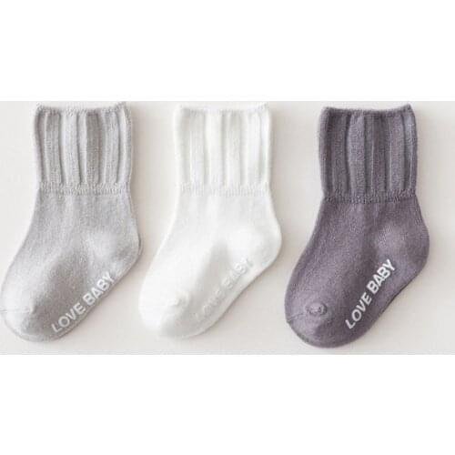 Newborn Baby Spring And Autumn Keep Warm Socks Non-slip Solid Color 3 Pairs Set Baby Socks Newborn To 5 Years Child Baby Socks
