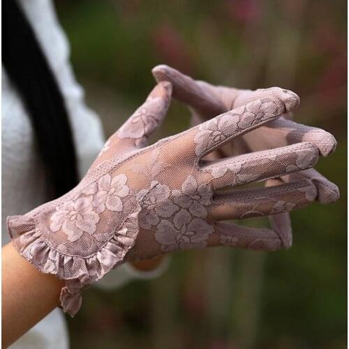 Spring Summer Womens Lace Sunscreen Gloves Ladys Anti-uv Slip-resistant Driving Gloves Girls Sexy Lace Gloves R002