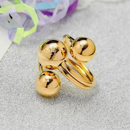 Top Quality 3 Gold Color Five Star Name Stamp Intersect Ball Style Open Rings For Women Stainless Steel Brand Jewelry