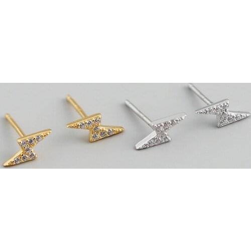 Enosola Punk Pave Crystal Zircon Mini Lightning Stud Earrings for Women Real 925 Sterling Silver Boho Fashion Jewelry Accessorie