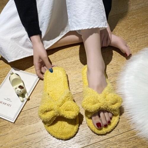 Womens Slippers NEW bow warm comfortable cotton slippers womens lovely winter warm indoor antiskid home shoes