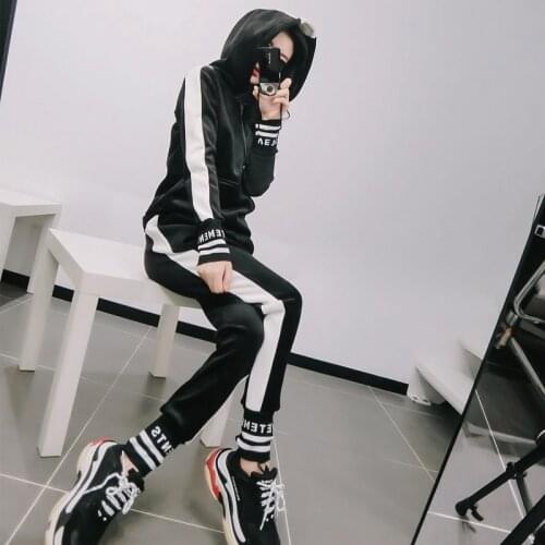 Spring and Autumn Womens2018 Hong Kong Fashion Two-piece Tide Wild Casual Fashion Hoodie Sweatshirts Set TB18149