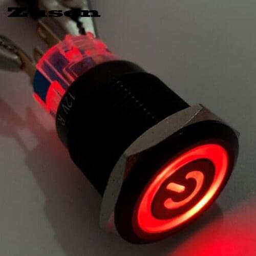 Zusen 19mm black on/off illuminated Power symbol latching push button switch(ZS19F-11ZEP/R/12V/A illuminated power symbol)