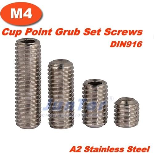 100pcs/lot M4(4mm) A2 Stainless Steel Cup Point Grub Hex Socket Set Screws DIN916