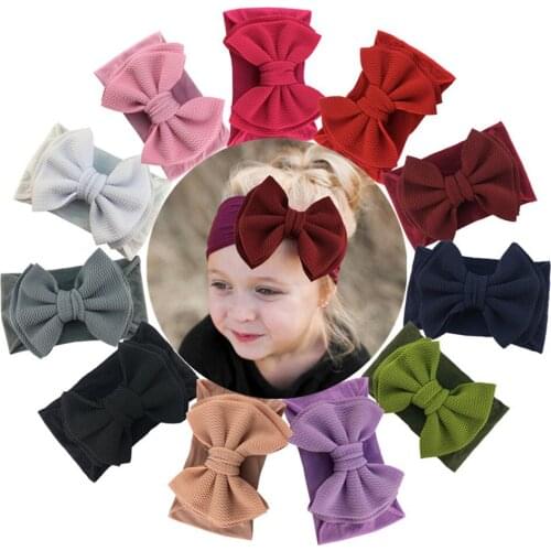 16Pcs 5Inch Baby Girls Double Layer Waffel Fabric Bows Nylon Headband Children Boutique Wide Stretchy Turban Hairband Headwear