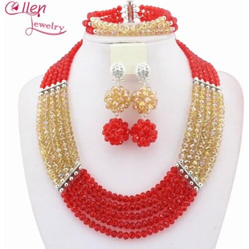 2019 newest Florid colorful golden Nigerian Wedding Bride Jewelry Set Gift Costume Jewelry set african beads jewelry set N0054