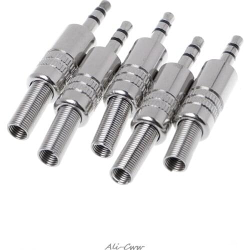 3.5mm 5 pcs 3-Pole Stereo Metal Plug Connector 3.5 Plug & Jack Adapter With Soldering Wire Terminals 3.5mm Stereo Plug