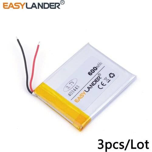 3pcs /Lot 3.7v lithium Li ion polymer rechargeable battery 403443 600MAH For Mp3 MP4 MP5 GPS PSP mobile bluetooth Watch PDA