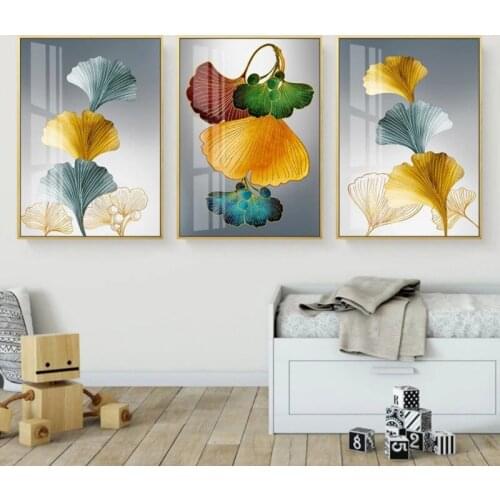3 PCS Waterproof Decorative Painting Abstract Leaves Canvas Printing Home Wall Decoration Embroidery Landscape Gifts