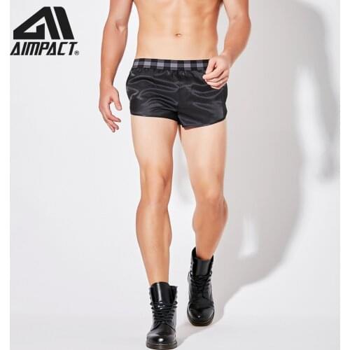 AIMPACT Mens 3-Inch Silk Home Pajamas Sexy Casual Shorts Fashion Plaid Belt AM2366