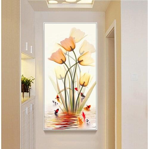 5D Diamond Painting 9 Fish Full Square Round Lotus carp Diamond Embroidery Animal Cross Stitch Home Entrance Decoration N611