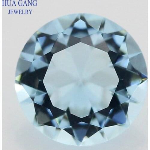 Free Shipping Size 1.0-15mm Light SeaBlue Round Shape Machine Cut Loose Glass Stone Synthetic Gems For Jewlry