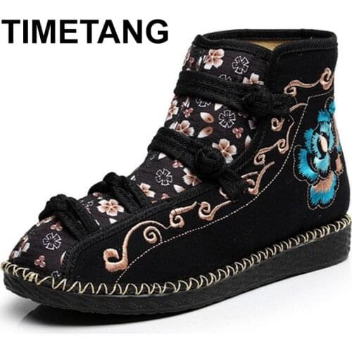 TIMETANGHot Ethnic customs Rubber thick bottom Women Handmade twine Embroidered Boots Outdoor leisure Ventilation Students shoes