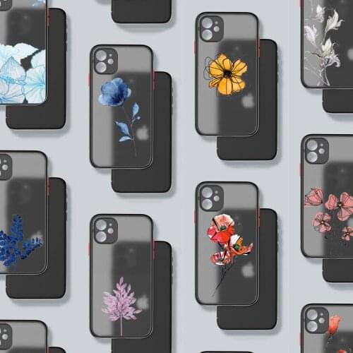 Watercolor flowers gold leaves Phone Case For iphone 12 11 8 7 plus mini x xs xr pro max matte transparent cover