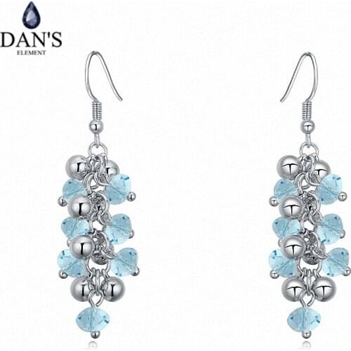 DANS ELEMENT 5 Colors Real Austrian Crystals Fashion Flower Dangle earrings for women Romantic 111719seablue