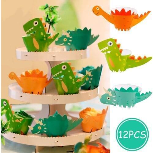 Dinosaur Cupcake Wrappers Toppers Jungle Safari Party Birthday Party Decor Kids Animal Cake Decorating Supplies Cake Topper