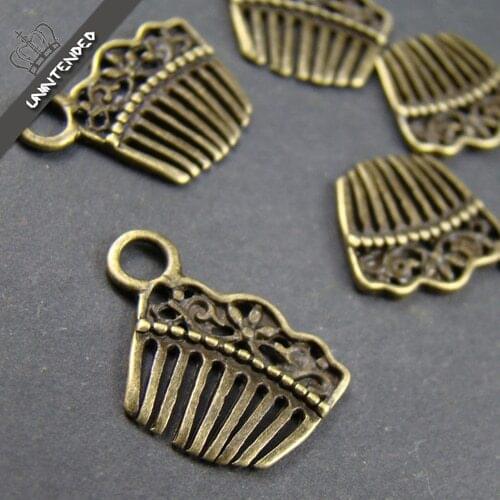 Diy accessories material bronze color vintage small comb alloy pendant bracelet necklace pendant 20x14mm