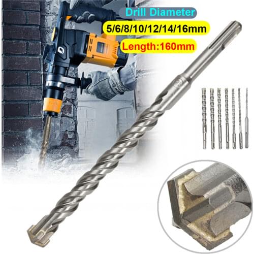 160mm Hammer Drill Bits 5/6/8/10/12/14/16mm Cross Type Tungsten Steel Alloy Double SDS Plus for Masonry Concrete Rock Stone