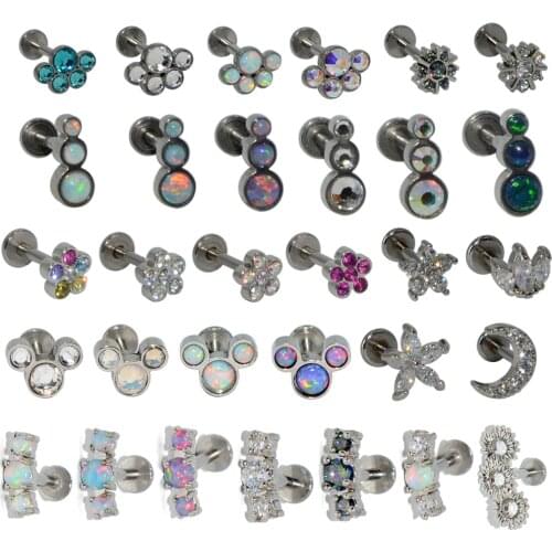 G23 Titanium&Surgical Steel Bear Paw Opal CZ Gem Labret Monroe Lip Stud Ring Ear Helix Tragus Cartilage Earring Piercing Jewelry