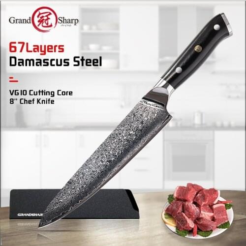 Grandsharp 8'' Kitchen Chef Knife Professional vg10 Japanese Damascus Stainless Steel Cooking Tools Damascus Knives G10 Handle