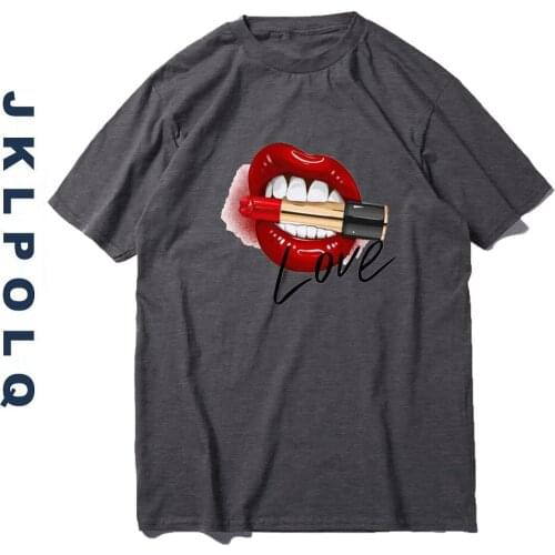 JKLPOLQ Summer 3D Sexy Black Tees Kiss Lip Funny Print Womens T Shirt Cooton Casual Street Tops Harajuku Tees Eu Size XS-3XL