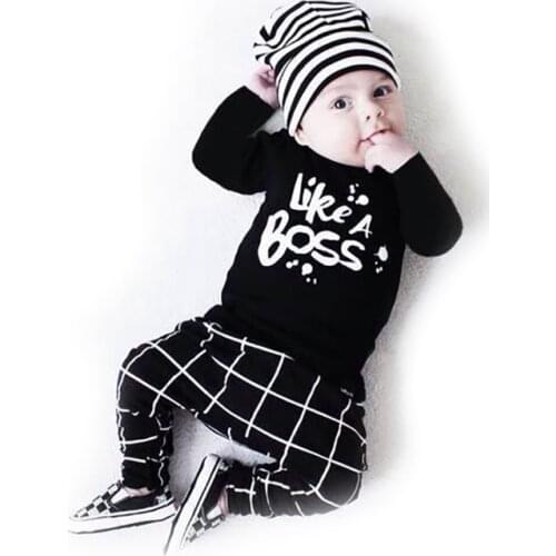 Newborn Infant Baby Boy Clothes Sets Little Boss Long Sleeve Cotton T-shirt Pants Outfit Clothes 2Pcs Fashion Toddler Clothing
