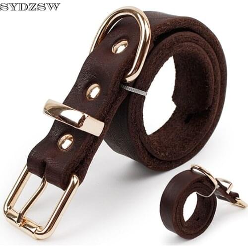 SYDZSW Top Grade Leather Dog Collar Pet Leads Alloy Buckle Labrador German Shepherd Dog Collar Large Dog Products Brown