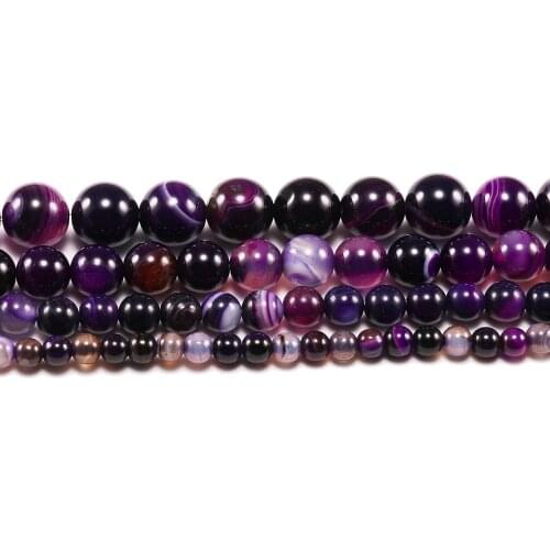 Wholesale Natural Purple Banded Agates Natural Stone Round Beads For Jewelry Making DIY Bracelet Necklace 4 6 8 10 12 mm Strand