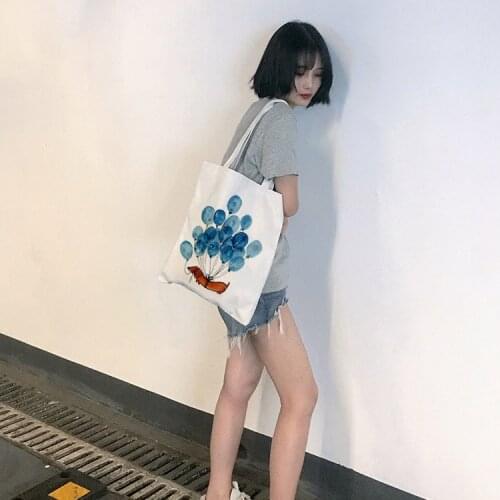 Summer Fashion Blue Dachshund Dog and Balloons Cartoon Art Canvas Bag Fun Large Capacity Ulzzang Vintage Fashion Shoulder Bags