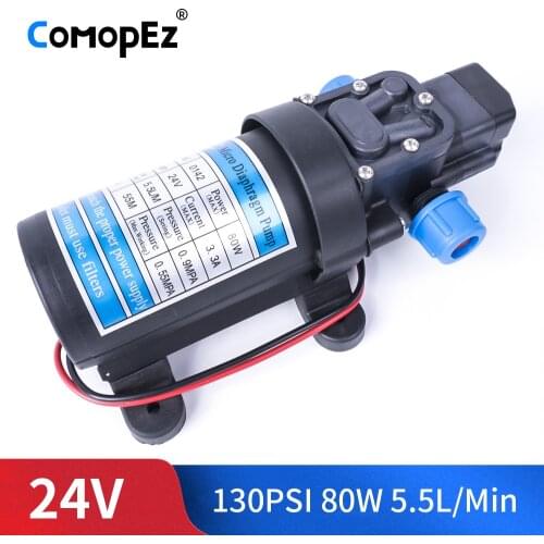 DC 24V 80W 130PSI 5.5L/Min Water High Pressure Diaphragm Water Pump Self Priming Pump Automatic Switch For Garden Wagon Camper