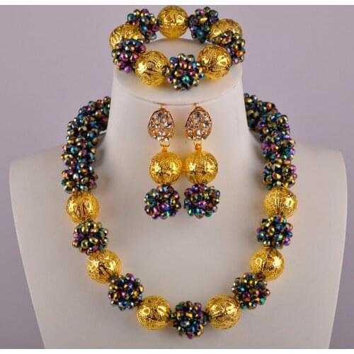 Swell multicolor plated nigerian wedding african beads jewelry set crystal ball bead costume necklace set 1-6JSQ-03