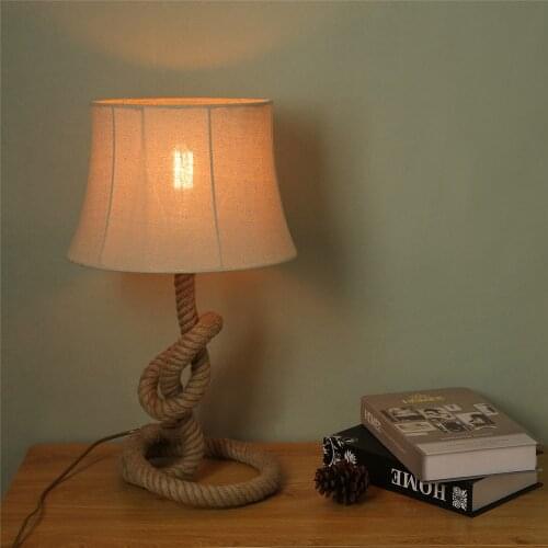 American countryside hemp rope desk lamps Retro table lamp for living room bedroom lights beds Vintage Bar Cafe Home Decor lamp