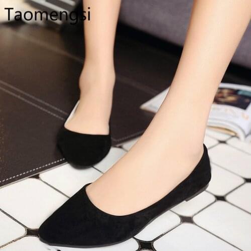 Taomengsi New fashionable pointed flat bottom, shallow suede, multi-color ladys single ladle BLACK shoes wholesale SIZE 35-40