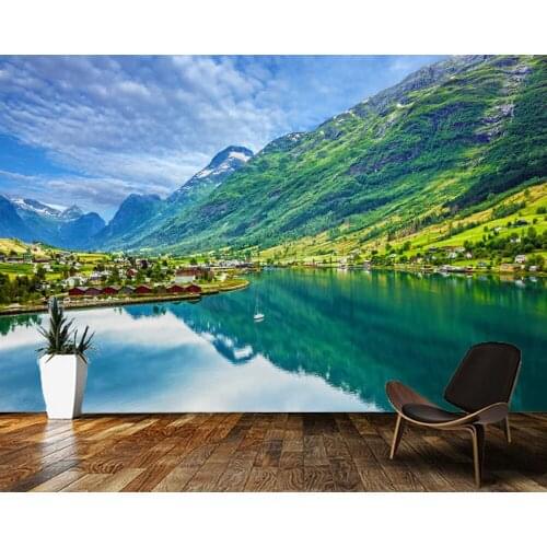 Papel de parede Norwegian mountain lake natural landscape 3d wallpaper,living room tv wall bedroom wall papers home decor mural