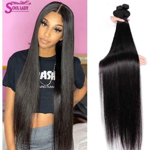 Soul Lady Straight Hair 3 Bundles Deals Brazilian Hair Weave Bundles Natural Color 100% Human Hair Bundles Remy Hair Extenstions