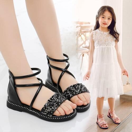 Kid Beach Shoes Roman ChildrenS Sandal Size 33 Princess Summer Shoes Girl Flat Fashion Glitter Pink Gladiator Sandals 3-12 Yea