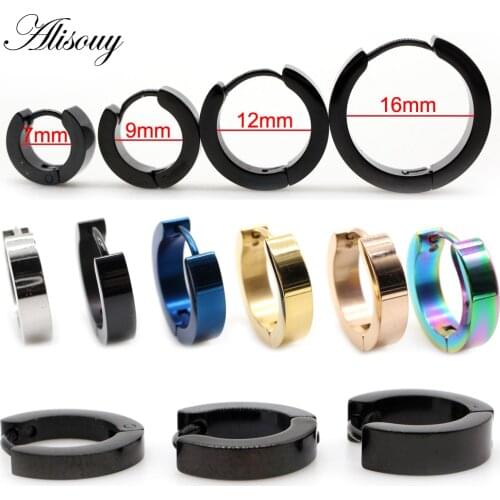 Alisouy 2pc Punk Men/Women Stainless Steel Circle Earrings Spherical Anti-allergic Ear Buckle Hoop Earrings Gothic Ear Jewelry