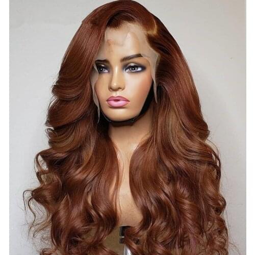 Brown Color Synthetic Lace Front Wigs For Black Women Long Body Wave Heat Resistant Natural Hairline Fiber With Baby Hair