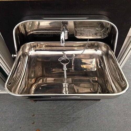 370*390mm Stainless Steel Folding Sink with Integrated Faucet Polished Apply to Caravan Camper RV Boat Wall-mounted Sink
