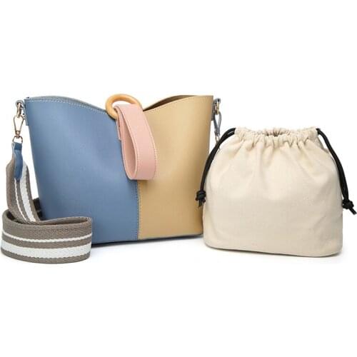 WxfbBaby2b fashion simplicity bucket bag Quality Sequined big handbag Black white leather luxury brand bag thread casual bag