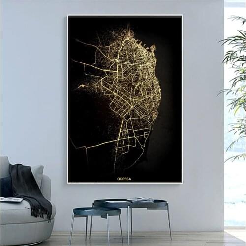 Ukraine Odessa City Map Golden Customized Poster Canvas Prints Modern Style Wall Artist House Decoration Painting