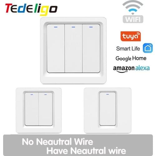 Tuya Smart Light Switch Wifi EU Standard Without Neutral Push Button Wall Switch 220V Timer Voice Control By Alexa Google Home