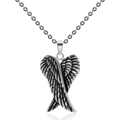 Vintage Wings Necklace Pendant for Men Boy Retro Stainless Steel Punk Chain Link Necklaces Male Jewelry Accessories 20Inch