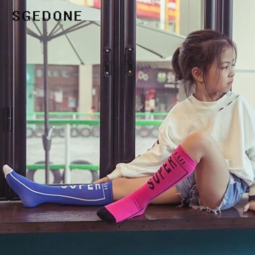 SGEDONE Funny Socks Age 2-12y Over Knee Long Children Socks Cotton Baby Girls Boys Socks Letter Kids Sport Colorful Socks