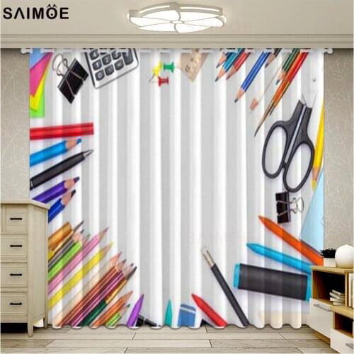 Cartoon Colorful Pencil Printed Curtains Lovely Children For Kids Living Room Bedroom Window Blind Drapes