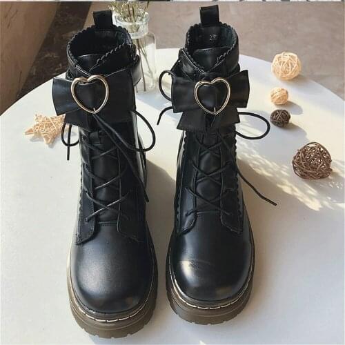 Harajuku Sweet Lolita Martin Shoe Vintage Round Head Plus Punk Cashmere Women Martin Boots Cute Lacing Kawaii Shoes Loli Cosplay