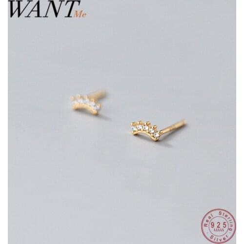 WANTME Real 925 Sterling Silver Chic Zircon Crown Nimi Small Stud Earrings for Women Charming Korean Party Jewelry Accessories