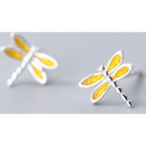 925 Sterling Silver Dragonfly Stud Earrings For Women Girls Female Wedding Party Fashion Jewelry pendientes eh1237