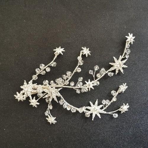 SLBRIDAL Alloy Stars Rhinestones Crystal Pearls Bridal Hair Clip Barrettes Wedding Hair Accessories Bridesmaids Women Jewelry