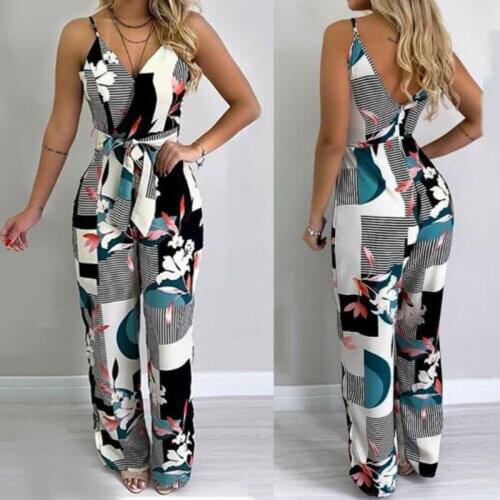 Womail bodysuit Women Summer Sleeveless Strip Jumpsuit Print Strappy Holiday Long Playsuits Trouser Fashion 2020